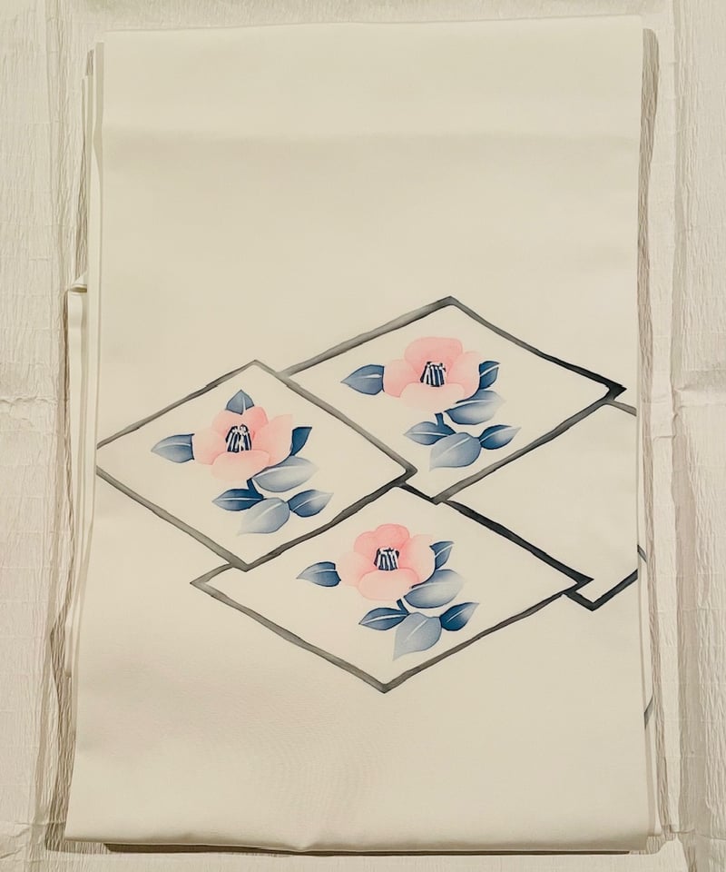 美品】正絹 椿に菱 塩瀬名古屋帯 白 | ginyoudo