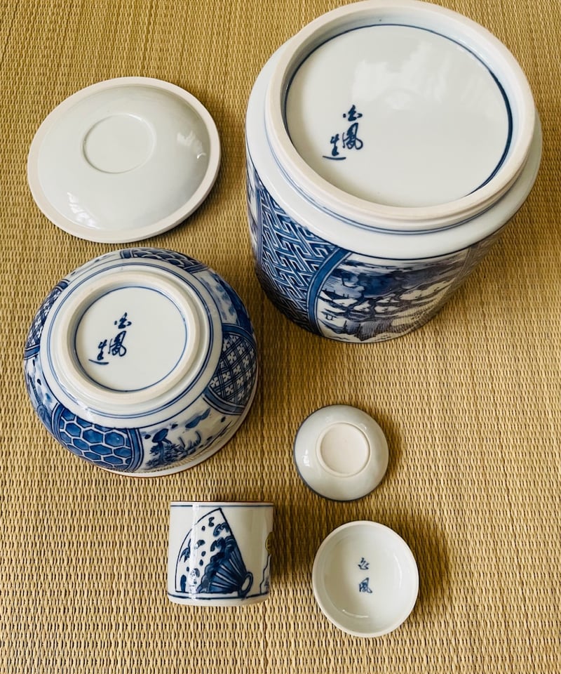 未使用保管品】短冊箱セット （未使用 清水焼在銘茶碗二種、水指建水蓋