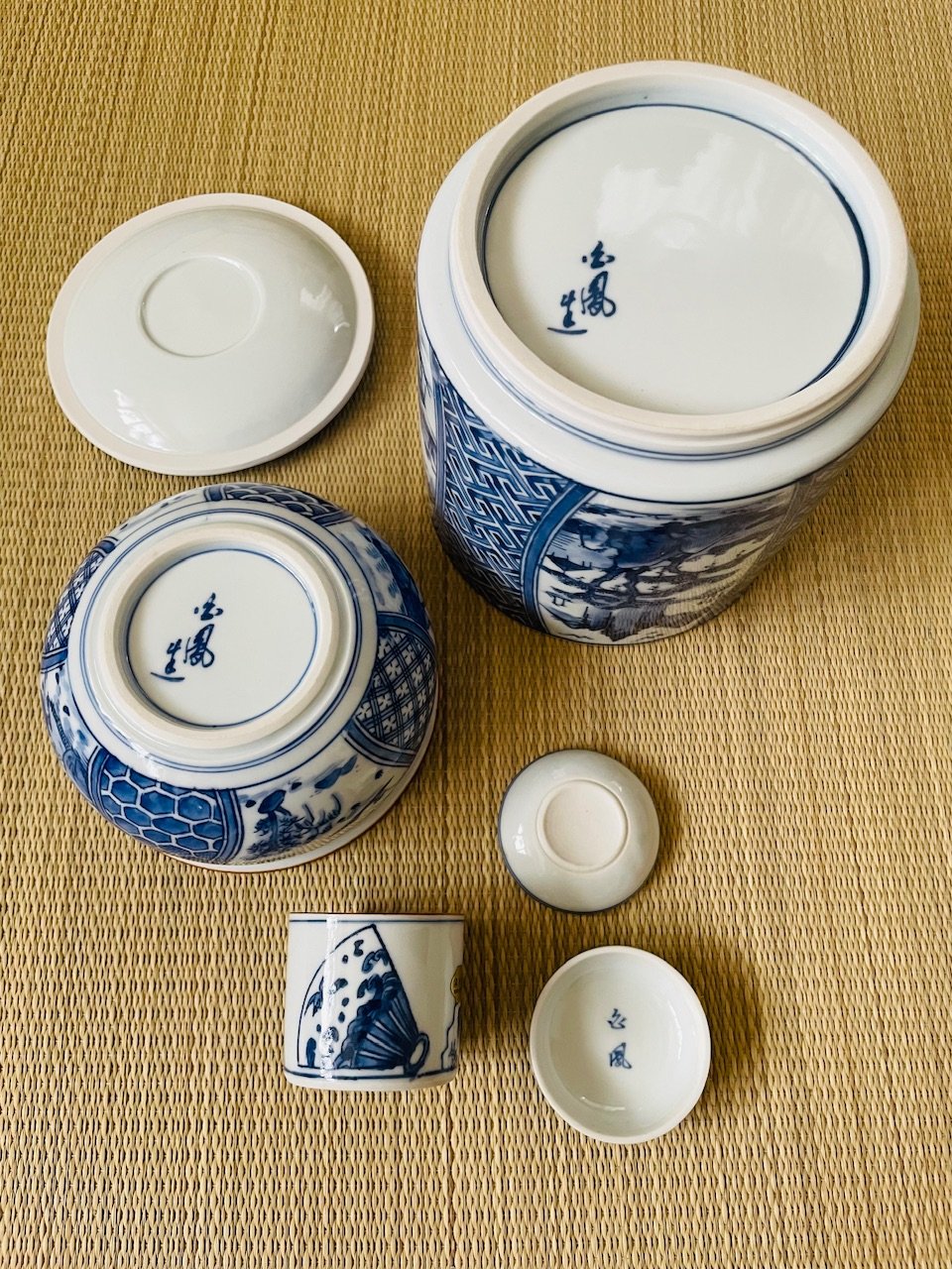 未使用保管品】短冊箱セット （未使用 清水焼在銘茶碗二種、水指建水蓋
