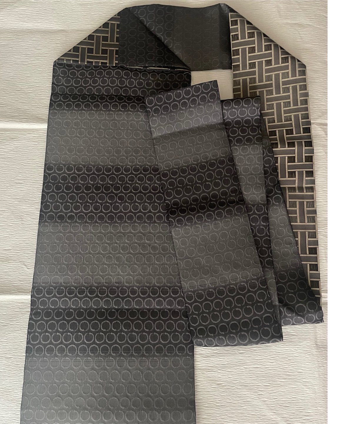 名古屋帯 ダークブルー 格子模様 美品 未使用保管品】西陣織タグ付き 格子柄 網掛け 名古屋帯