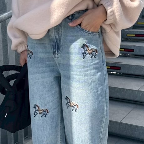 horse embroidery denim
