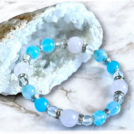 ラリマーの夏ブレスとブルーアゲートブレス ラリマーブルーアゲート10㎜ 天然石ブレスレット | 💎 天然石