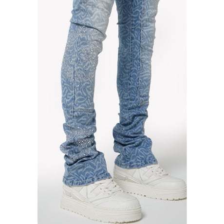 GUAPI / aqua blue calligraphy denim