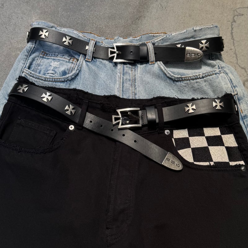 ASKYURSELF / signature OG cross leather belt |