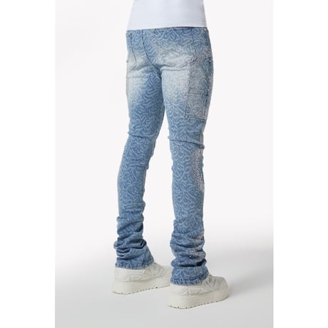 GUAPI / aqua blue calligraphy denim