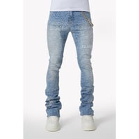 GUAPI / aqua blue calligraphy denim