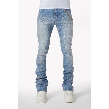 GUAPI / aqua blue calligraphy denim