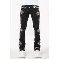 GUAPI / obsidian black distressed cross denim