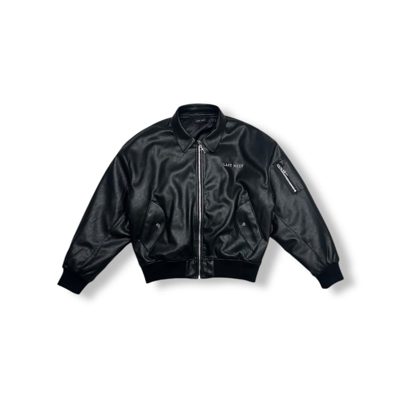 LAST NEST / hooded faux leather flight jacket |