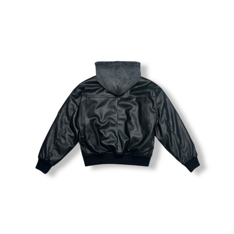 LAST NEST / hooded faux leather flight jacket |