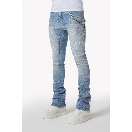 GUAPI / aqua blue calligraphy denim