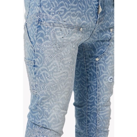 GUAPI / aqua blue calligraphy denim