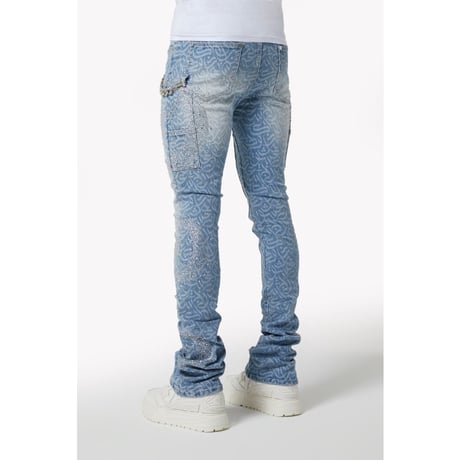 GUAPI / aqua blue calligraphy denim