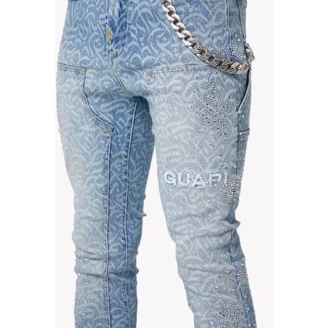 GUAPI / aqua blue calligraphy denim
