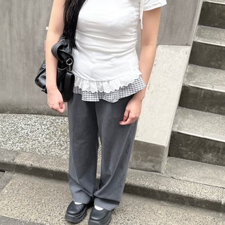 check frill one shoulder tops