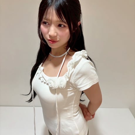 frill round neck rose string top