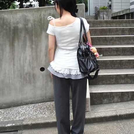 check frill one shoulder tops