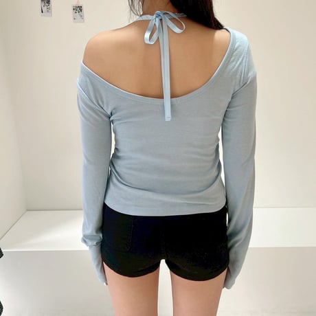 ribbon u-neck shirring top