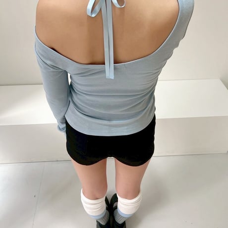 ribbon u-neck shirring top