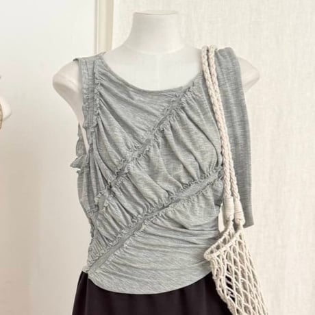 frilled shirring sleeveless top
