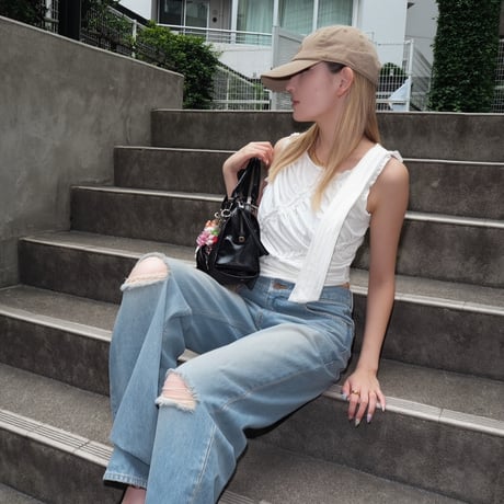 frilled shirring sleeveless top