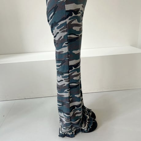 camo frill bootcut pants