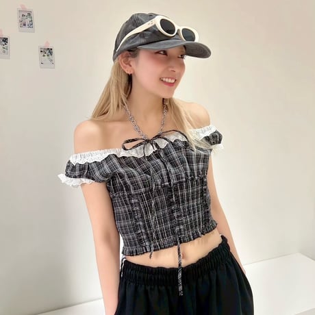 off-shoulder frill blouse