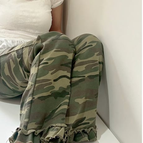 camo frill bootcut pants