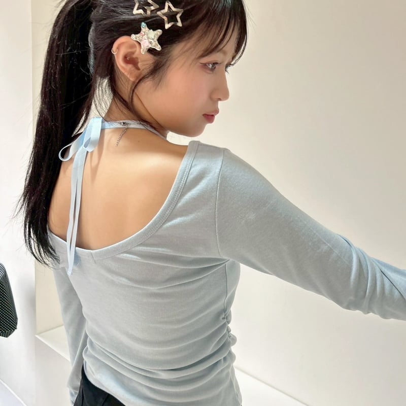 ribbon u-neck shirring top | sister g