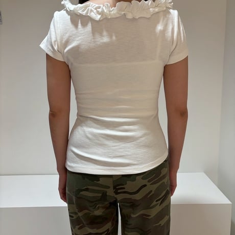 frill round neck rose string top
