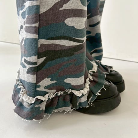 camo frill bootcut pants