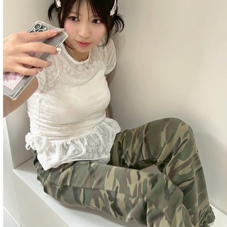camo frill bootcut pants