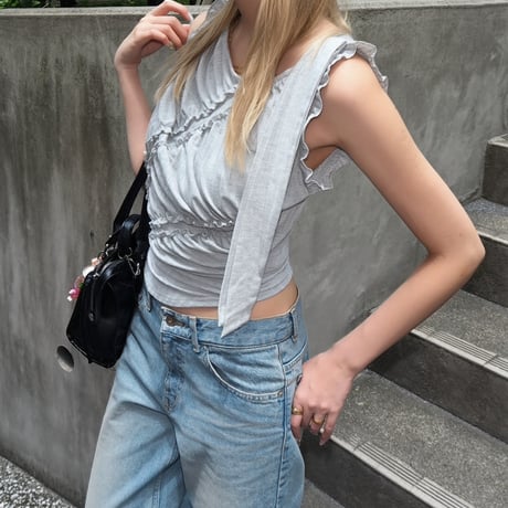 frilled shirring sleeveless top