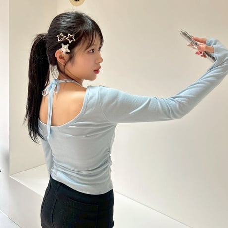 ribbon u-neck shirring top