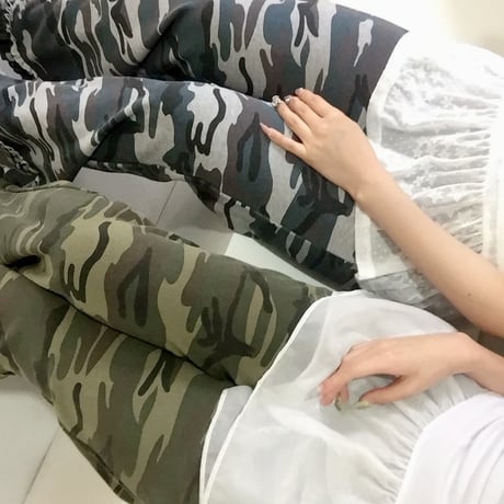 camo frill bootcut pants