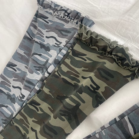 camo frill bootcut pants