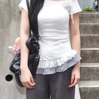 check frill one shoulder tops