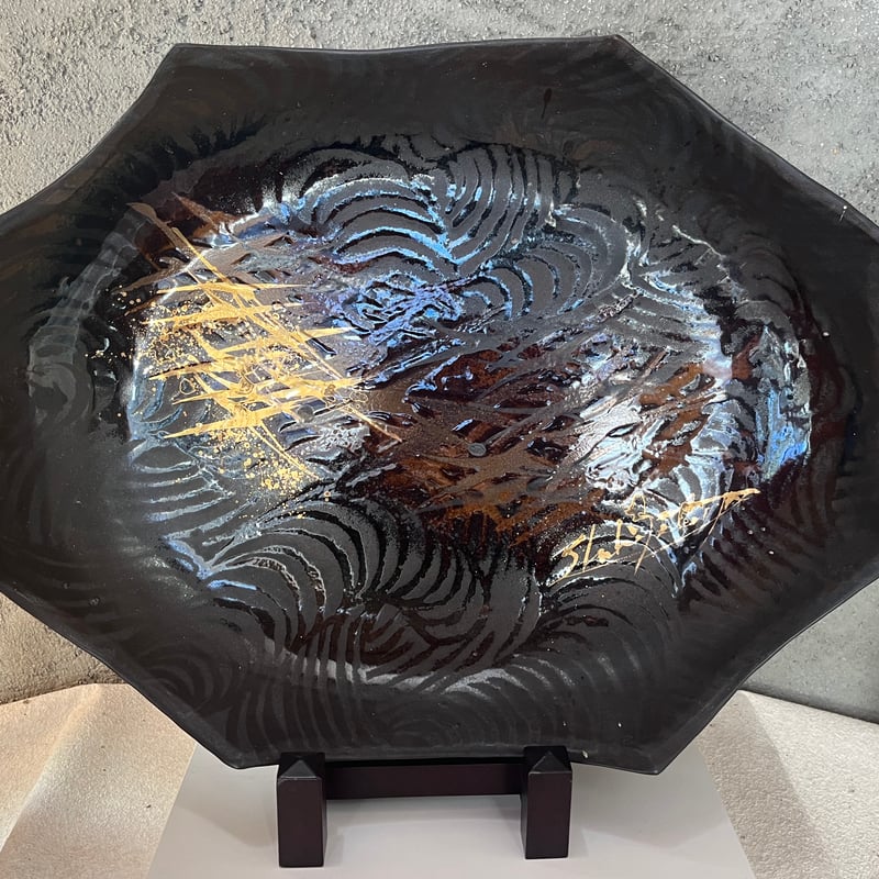 黒釉金彩群鶴の図 絵皿 （桐箱） | Gallery Art Amane