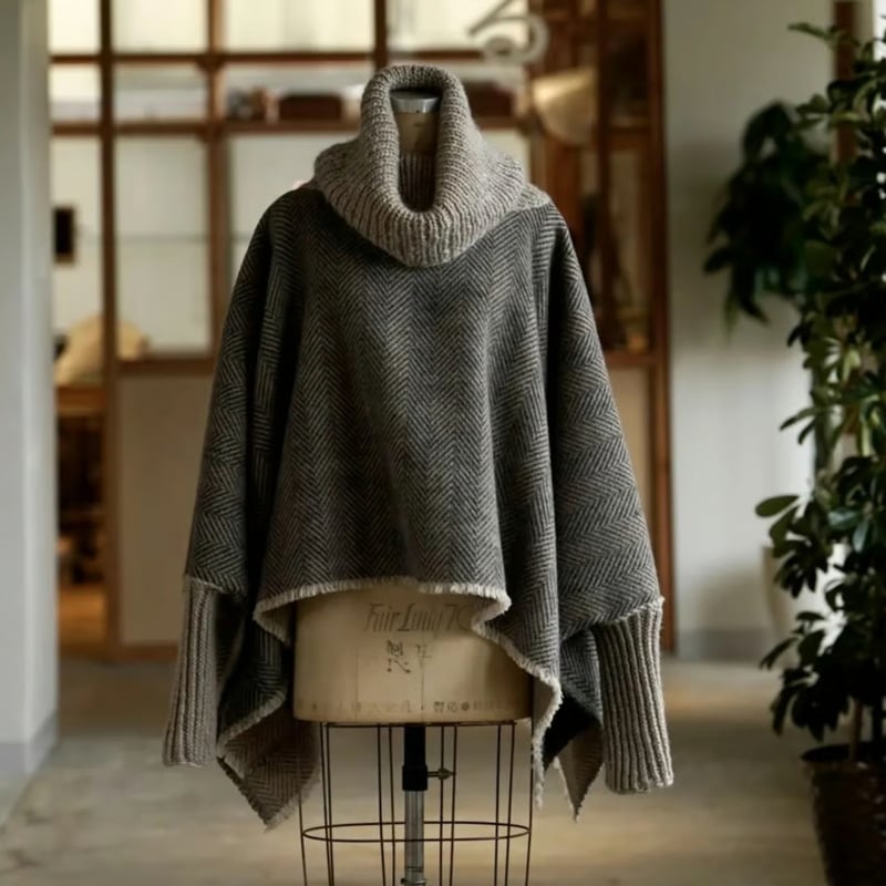 【新品】定価35,000円　アンルート　en route ウールポンチョ リサイクルウールポンチョ | ei-to