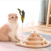 木製ボールタワー 猫じゃらし付き 3層タワー 【ペット用品】　　　　　　　　　20240802-5291