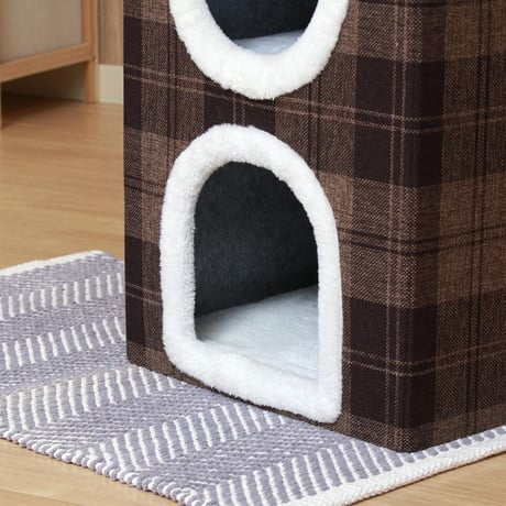 ルーフベッド付き 2ルーム ペットハウス （ブラウンチェック） 【ペット用品】　　　　　　　　　53721