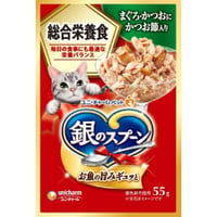 ≪地域限定配送≫【お得なまとめ買い】銀のスプーン パウチ 総合栄養食 まぐろ・かつおにかつお節入り ５５ｇ　［ユニ・チャームペット］