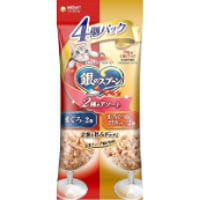 ≪地域限定配送≫【お得なまとめ買い】銀のスプーン パウチ 2種のアソートまぐろ/まぐろ・かつおにささみ入り ６０ｇ×４個パック　［ユニ・チャームペット］