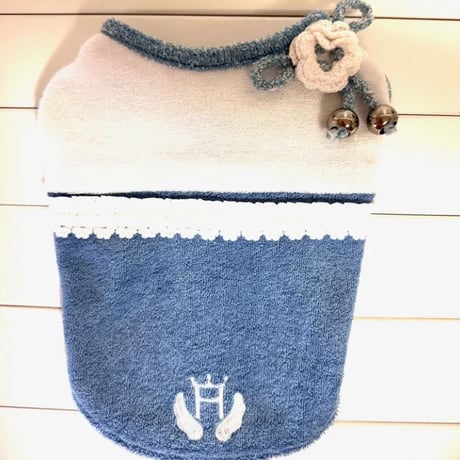 HEVN 花モチーフ付きパイル2トーンワンピース(ブルー） 【国産ウェア】 【ハンドメイド】