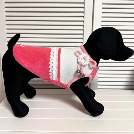 HEVN 花モチーフ付きパイル2トーンワンピース(ピンク） 【国産ウェア】 【ハンドメイド】