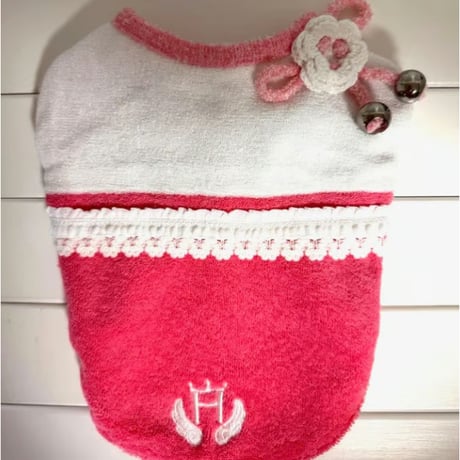 HEVN 花モチーフ付きパイル2トーンワンピース(ピンク） 【国産ウェア】 【ハンドメイド】