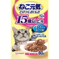 ≪地域限定配送≫【お得なまとめ買い】ねこ元気 総合栄養食 パウチ １５歳以上用 まぐろ入りかつお ６０ｇ　［ユニ・チャームペット］