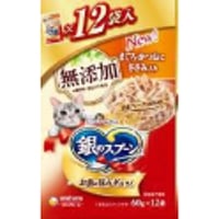 ≪地域限定配送≫【お得なまとめ買い】銀のスプーン パウチ 無添加まぐろ・かつおにささみ入り ６０ｇ×１２袋　［ユニ・チャームペット］