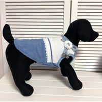 HEVN 花モチーフ付きパイル2トーンワンピース(ブルー） 【国産ウェア】 【ハンドメイド】