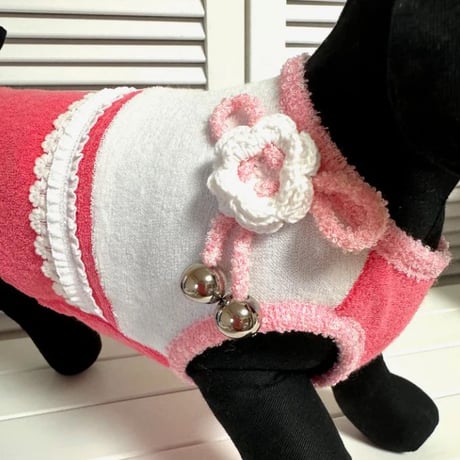 HEVN 花モチーフ付きパイル2トーンワンピース(ピンク） 【国産ウェア】 【ハンドメイド】